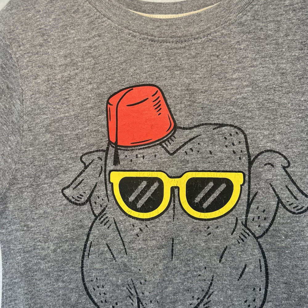 Kids Tshirt Turkey Wearing Sunglasses Red Fez Hat Gray Friends Toddler Size 4T - Picture 3 of 11